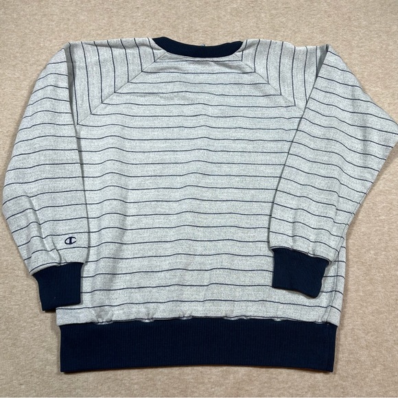 Vintage Champion Sweatshirt Gray Blue Stripe V Neck Adult Medium - Picture 7 of 8